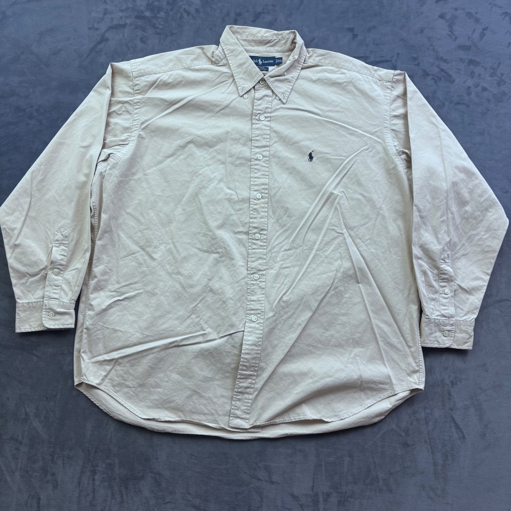 Polo Ralph Lauren Blake Shirt Mens XXL Tan Khaki Cotton Long Sleeve Button Down